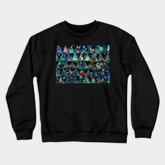 Background with triangles and dots in blue tones. Crewneck Sweatshirt by Begoll Art